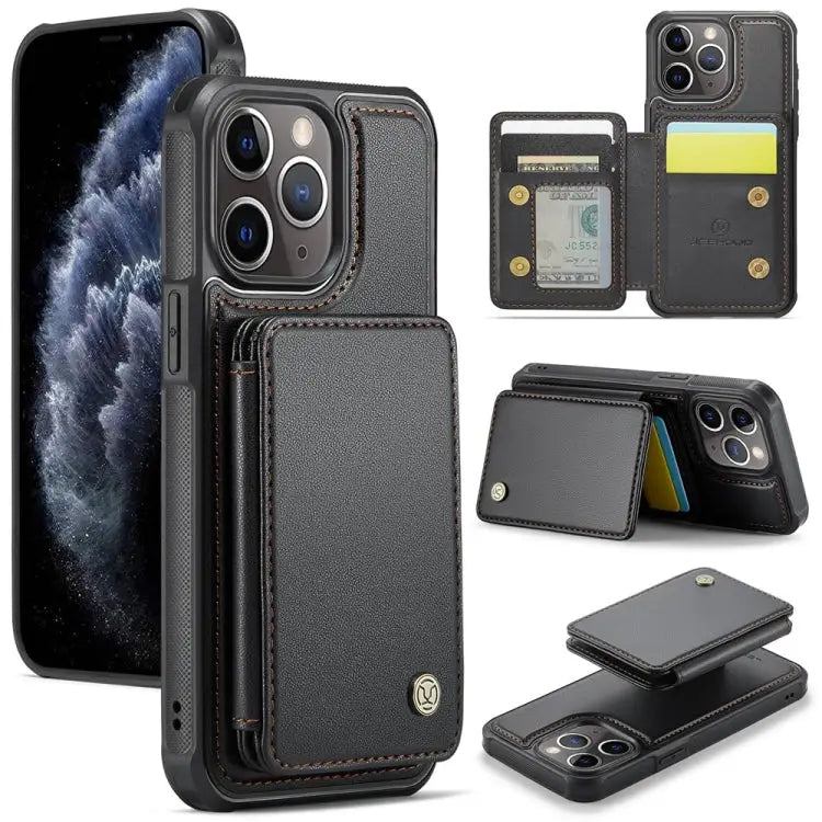 JEEHOOD J05 Business Magnetic Style RFID Leather Phone Case - For iPhone 11 Pro / Black - Apple Accessories