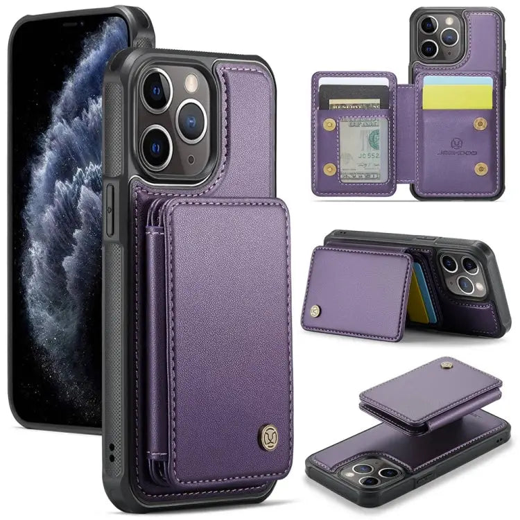 JEEHOOD J05 Business Magnetic Style RFID Leather Phone Case - For iPhone 11 Pro / Purple - Apple Accessories