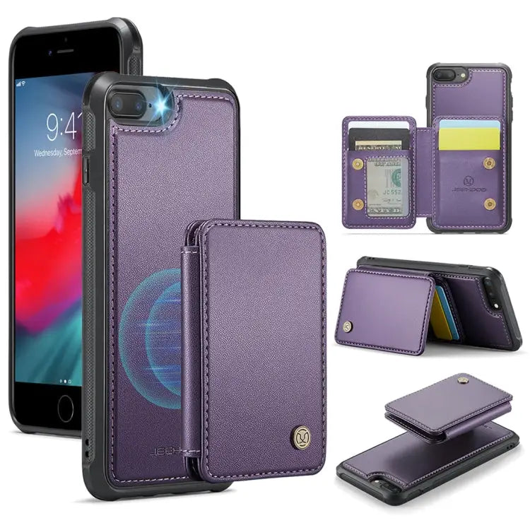 JEEHOOD J05 Business Magnetic Style RFID Leather Phone Case - For iPhone 8 Plus / 7 Plus / 6 Plus / Purple - Apple