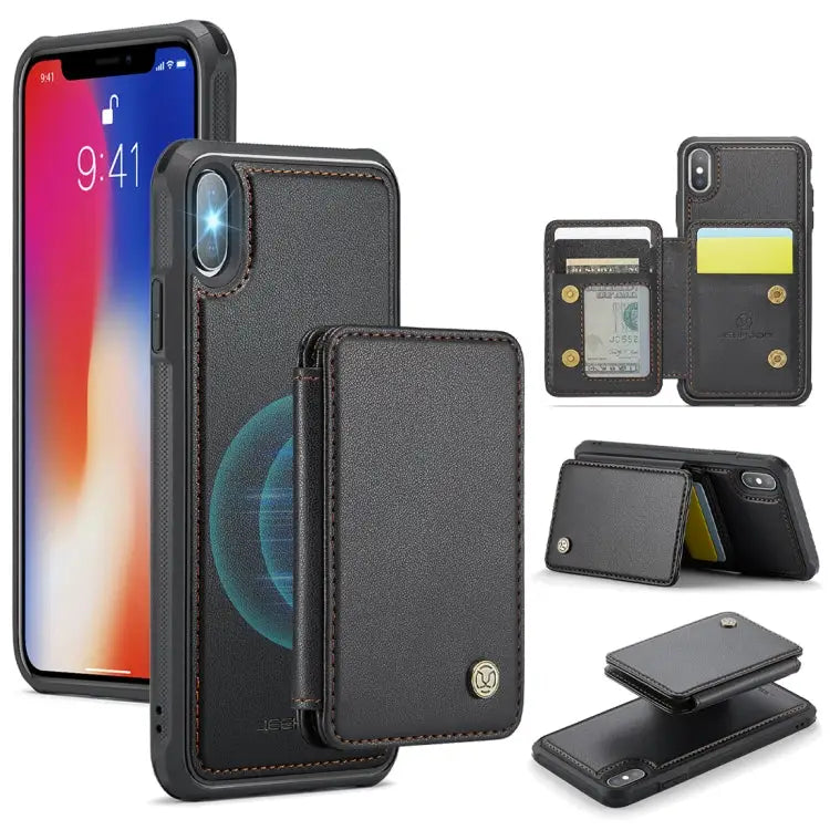 JEEHOOD J05 Business Magnetic Style RFID Leather Phone Case - For iPhone X / XS / Black - Apple Accessories