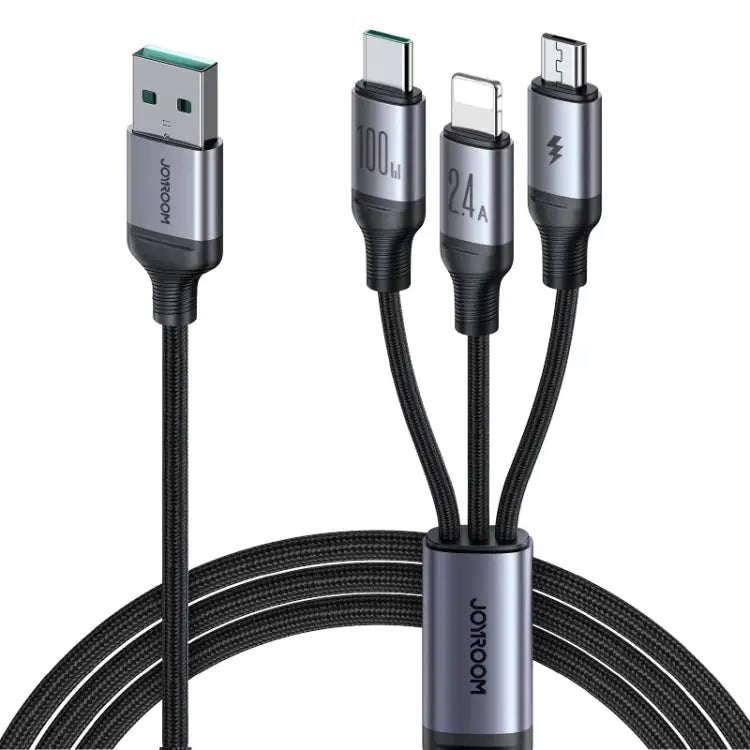 JOYROOM A21 100W USB to 8 Pin + Type-C + Micro USB 3 in 1 Charging Cable Length: 1.2m USB to 8 Pin + Type-C + Micro USB