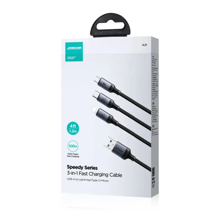 JOYROOM A21 100W USB to 8 Pin + Type-C + Micro USB 3 in 1 Charging Cable Length: 1.2m USB to 8 Pin + Type-C + Micro USB