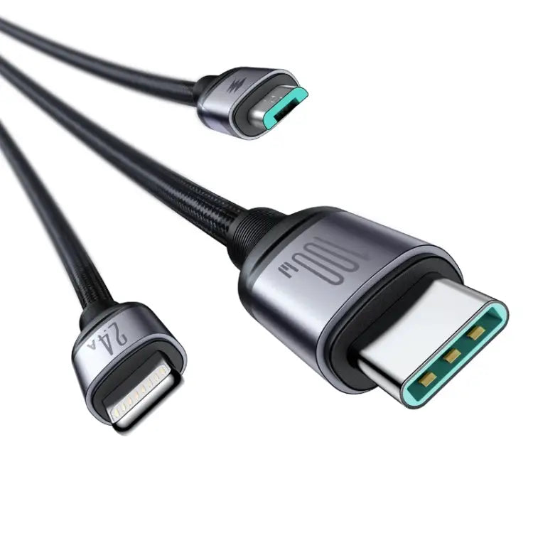 JOYROOM A21 100W USB to 8 Pin + Type-C + Micro USB 3 in 1 Charging Cable Length: 1.2m USB to 8 Pin + Type-C + Micro USB