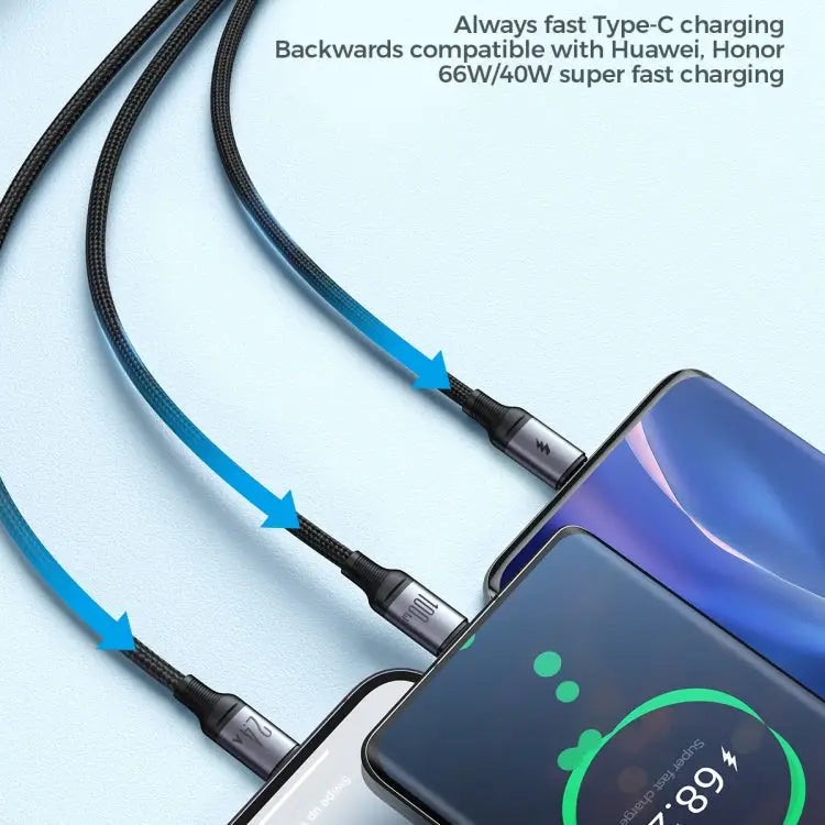 JOYROOM A21 100W USB to 8 Pin + Type-C + Micro USB 3 in 1 Charging Cable Length: 1.2m USB to 8 Pin + Type-C + Micro USB