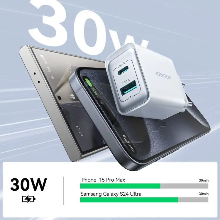JOYROOM JR-TCF15 30W USB + USB-C / Type-C Fast Charger EU Plug UK Plug - Apple Accessories