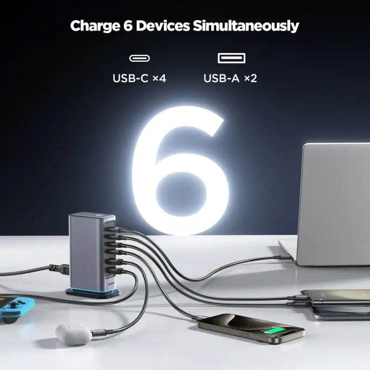 JOYROOM JR-TCM02 6 in 1 65W GaN 4 USB-C & 2 USB-A Multi-port Charger EU Plug UK Plug - Apple Accessories