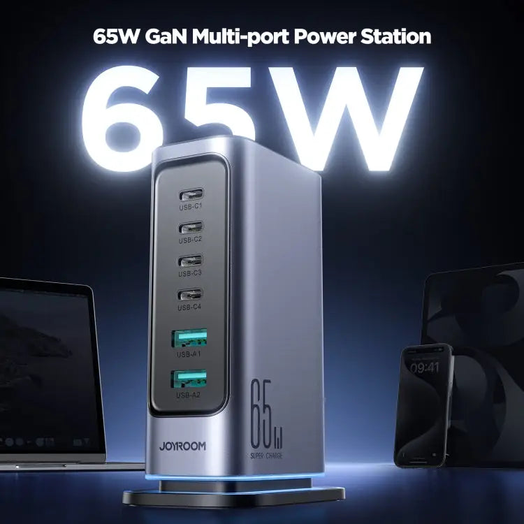 JOYROOM JR-TCM02 6 in 1 65W GaN 4 USB-C & 2 USB-A Multi-port Charger EU Plug UK Plug - Apple Accessories