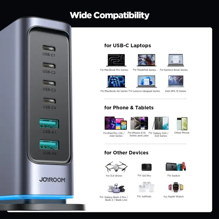 JOYROOM JR-TCM02 6 in 1 65W GaN 4 USB-C & 2 USB-A Multi-port Charger EU Plug UK Plug - Apple Accessories