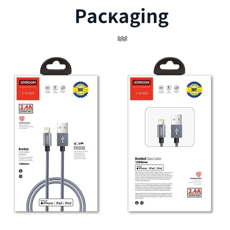 JOYROOM S-M369 Simple Series 2.4A 8 Pin Nylon Braided Data Cable Length: 1.2m - Gold