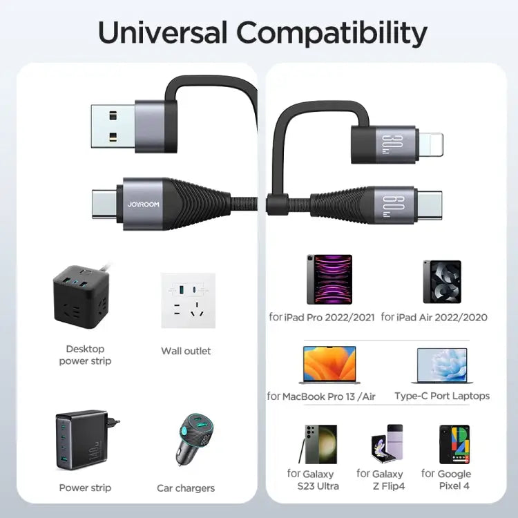 JOYROOM SA37-2T2 60W Multi-Function Series 4 in 1 Fast Charging Data Cable SA37-2T2 - SA37-2T2 - Apple Accessories
