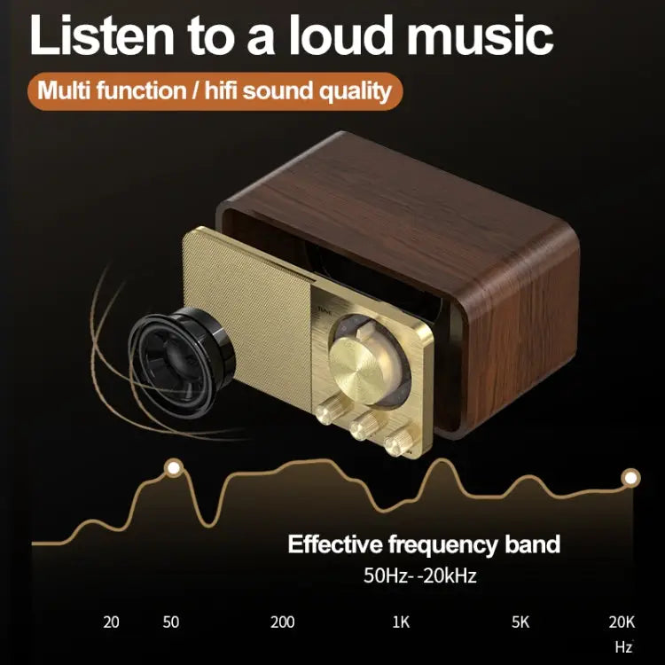 JY-66 Wood Texture Wireless BT5.0 Retro Classic Speaker FM Radio Support TF / U-Disk / AUX