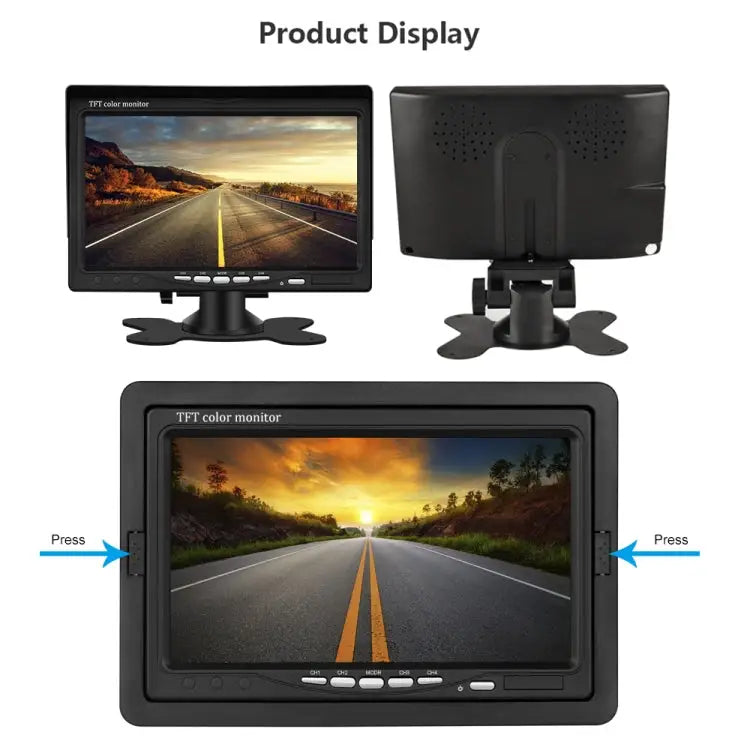 K0164 7 inch HD Car 18 IR Night Vision Rear View Backup Four Cameras Rearview Monitor - K0164