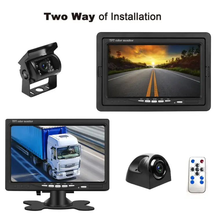 K0164 7 inch HD Car 18 IR Night Vision Rear View Backup Four Cameras Rearview Monitor - K0164