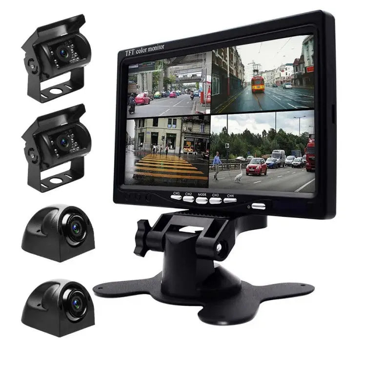 K0164 7 inch HD Car 18 IR Night Vision Rear View Backup Four Cameras Rearview Monitor - K0164