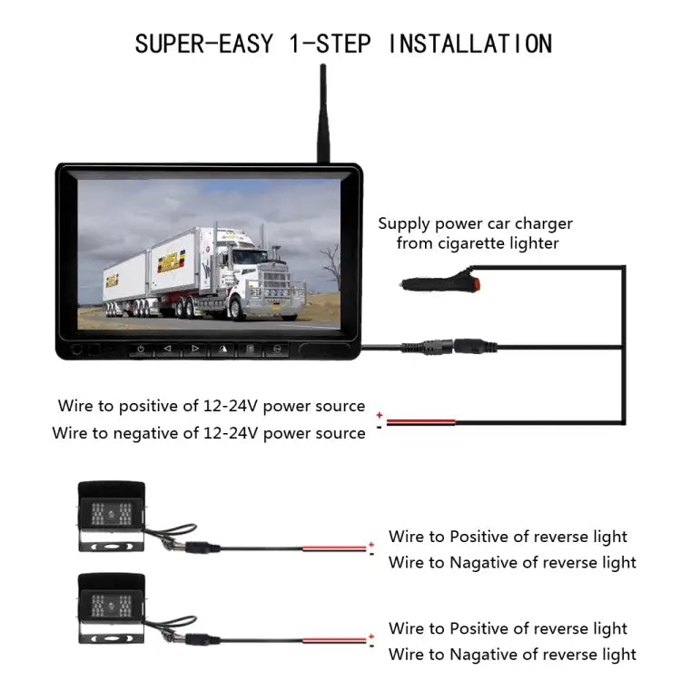 K0232 7 inch 140 Degrees Wide Angle HD Car Rear View Backup Dual Cameras Rearview Monitor Split Screen K0232 - K0232