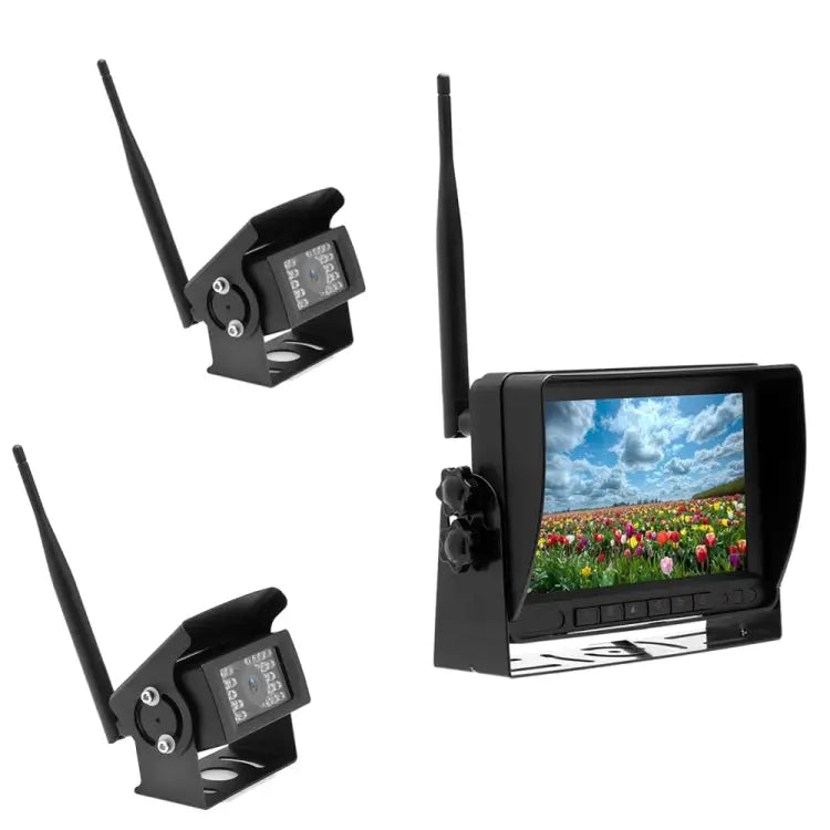 K0232 7 inch 140 Degrees Wide Angle HD Car Rear View Backup Dual Cameras Rearview Monitor Split Screen K0232 - K0232
