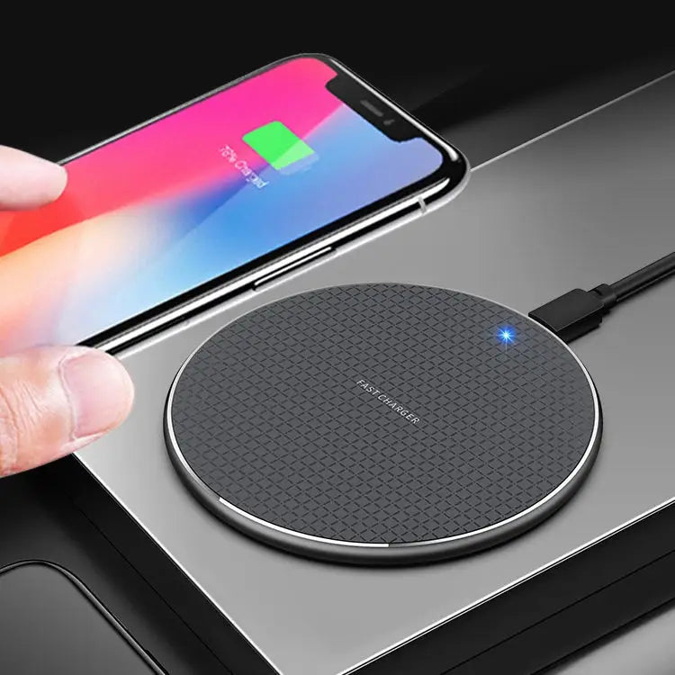 K8 15W Aluminum Alloy Round Desktop Wireless Charger with 1m Type-C Fast Charging Cable - K8 / Black