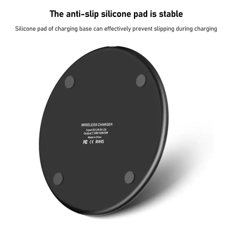 K8 15W Aluminum Alloy Round Desktop Wireless Charger with 1m Type-C Fast Charging Cable - K8 / Black