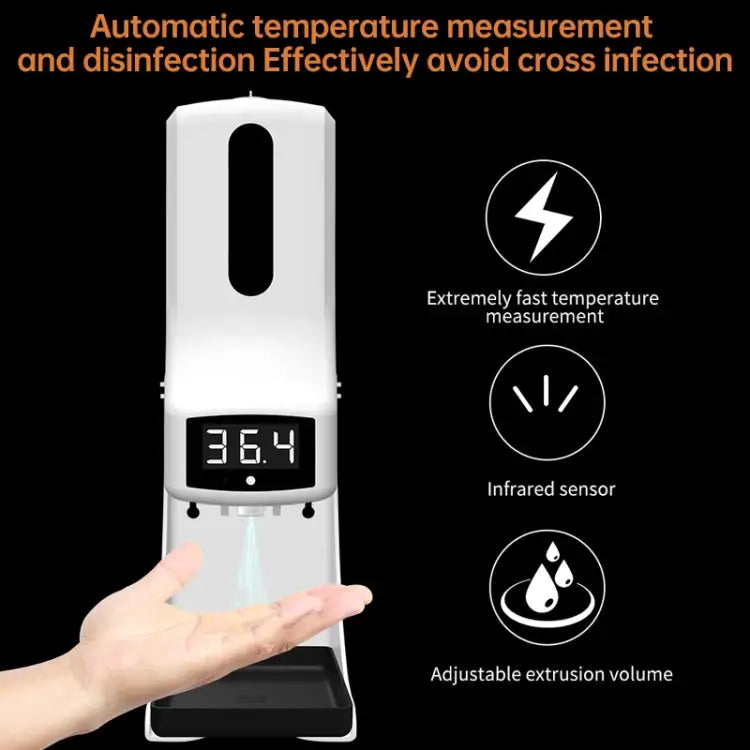K9 Pro Handsfree Non-contact Body Light-sensitive Distance Sensor Thermometer + 1000ml Automatic Non-contact Liquid