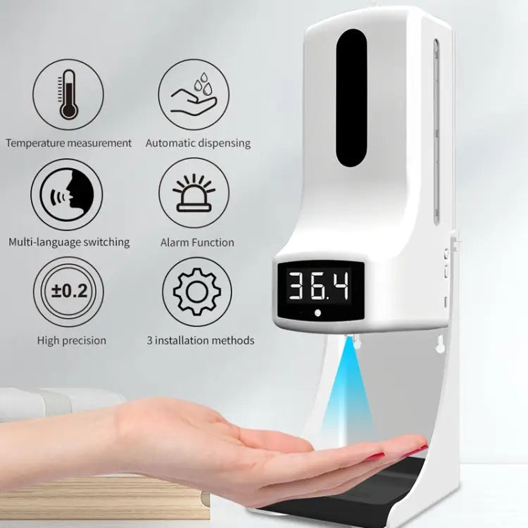 K9 Pro Handsfree Non-contact Body Light-sensitive Distance Sensor Thermometer + 1000ml Automatic Non-contact Liquid