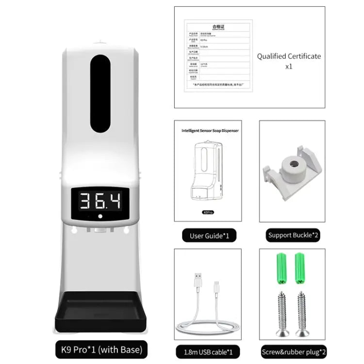 K9 Pro Handsfree Non-contact Body Light-sensitive Distance Sensor Thermometer + 1000ml Automatic Non-contact Liquid