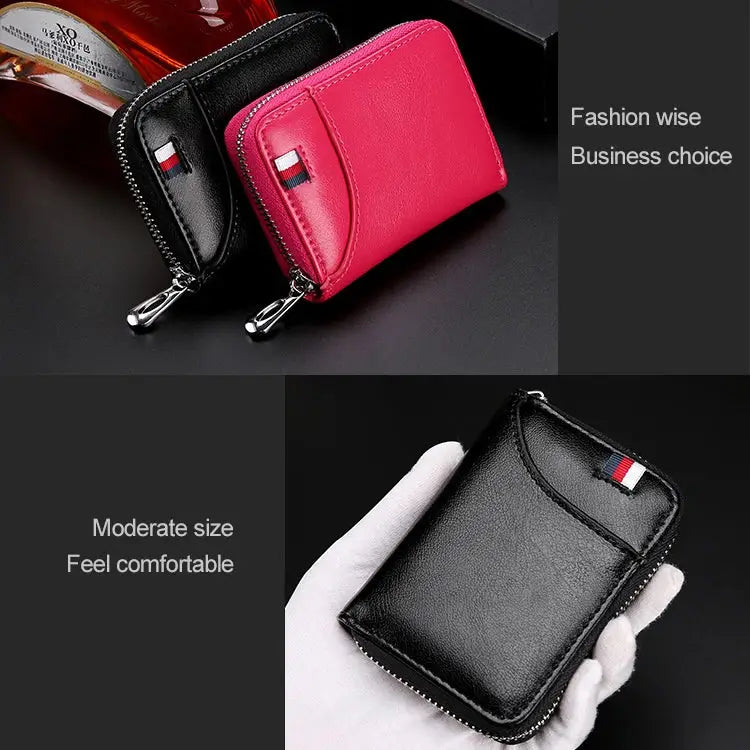 KB155 Antimagnetic RFID Zipper Leather Large-capacity Cards Holder Wallet - Black