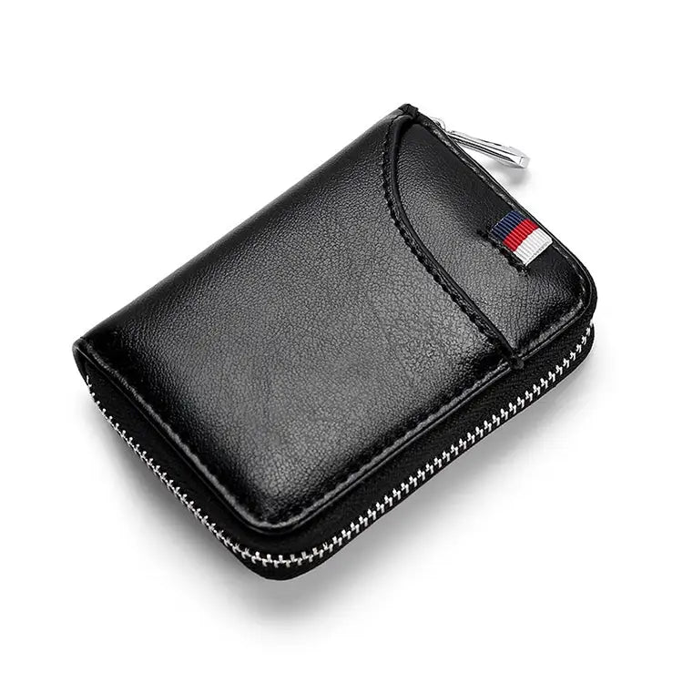 KB155 Antimagnetic RFID Zipper Leather Large-capacity Cards Holder Wallet - Black