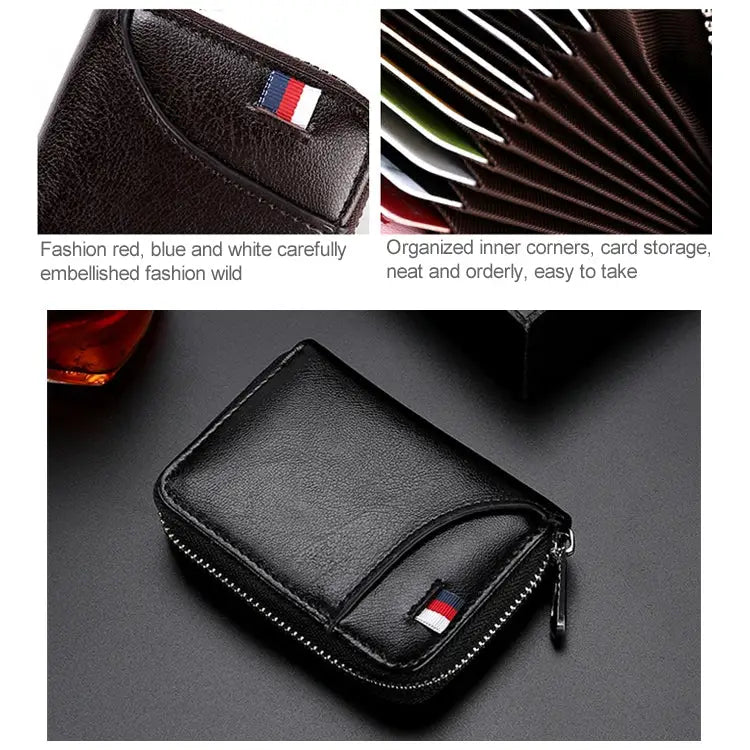 KB155 Antimagnetic RFID Zipper Leather Large-capacity Cards Holder Wallet - Black