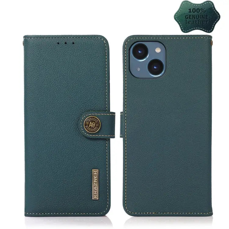 KHAZNEH Custer Genuine Leather RFID Phone Case - For iPhone 14 Plus / Green - Apple Accessories