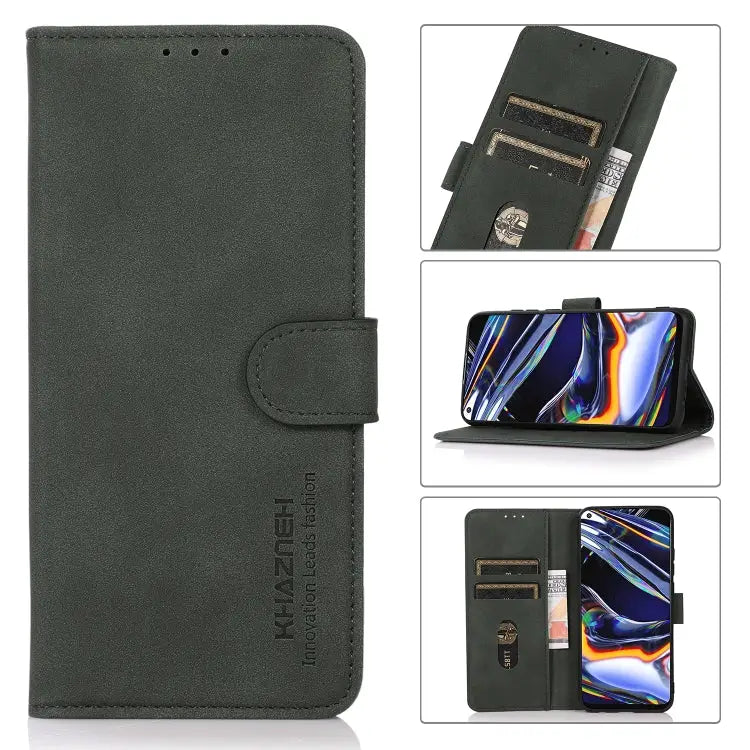 KHAZNEH Matte Texture Leather Phone Case - For iPhone 15 / Green