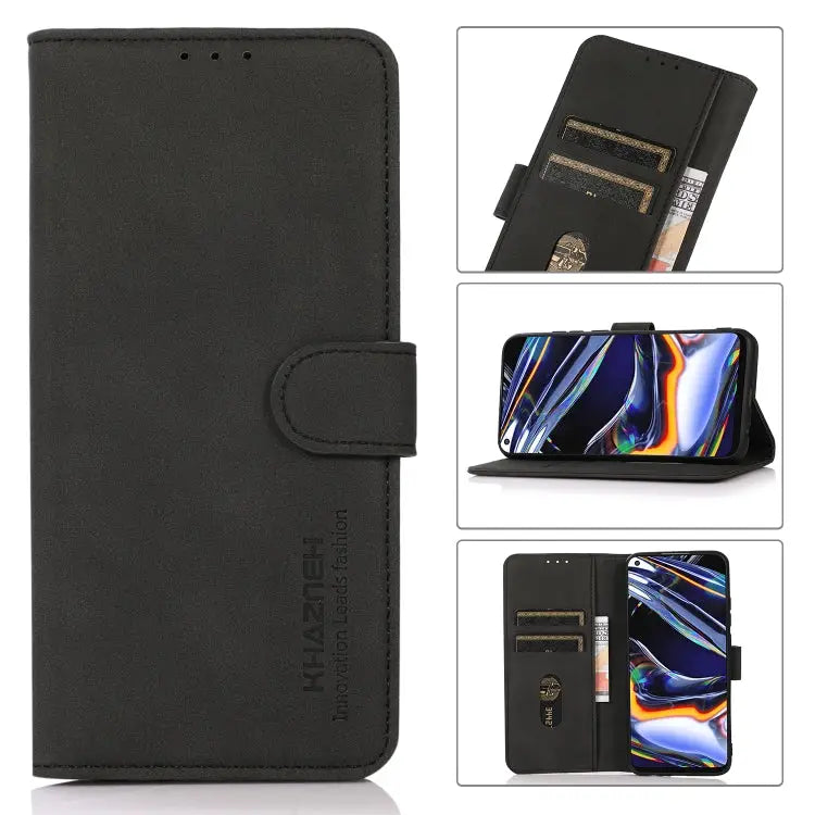 KHAZNEH Matte Texture Leather Phone Case - For iPhone 15 Plus / Black