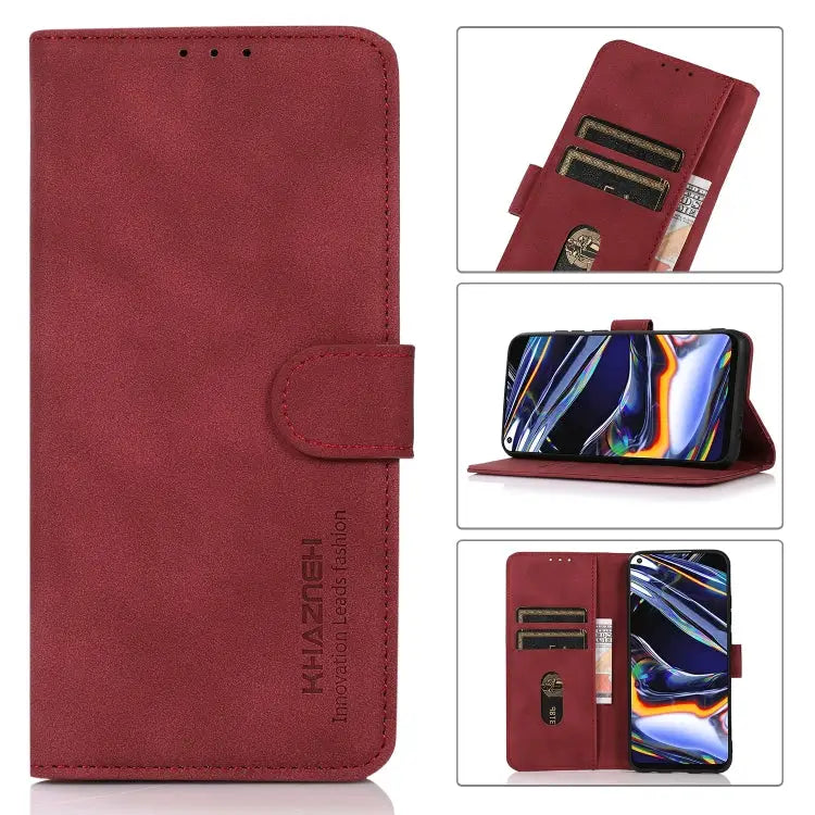 KHAZNEH Matte Texture Leather Phone Case - For iPhone 16 / Red