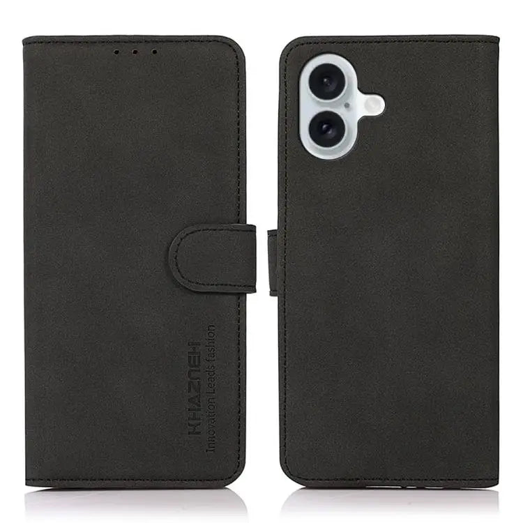 KHAZNEH Matte Texture Leather Phone Case - For iPhone 17 / Black