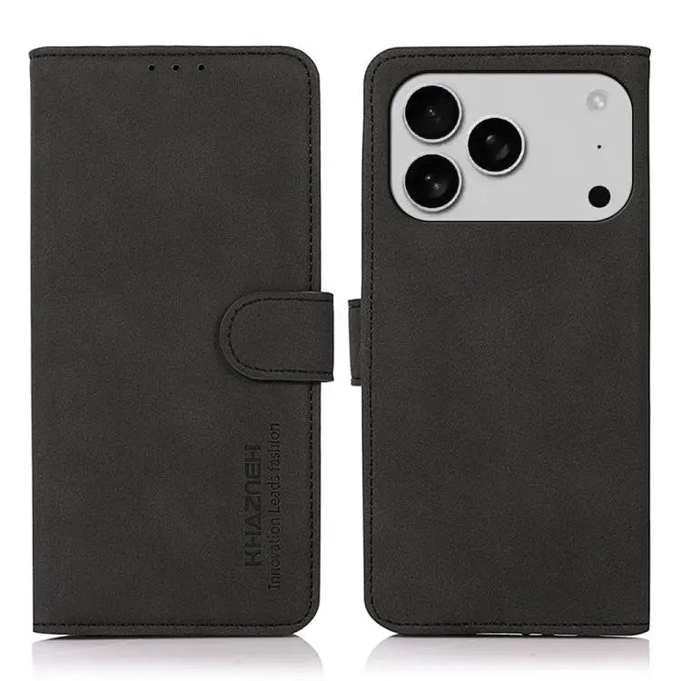 KHAZNEH Matte Texture Leather Phone Case - For iPhone 17 Pro / Black