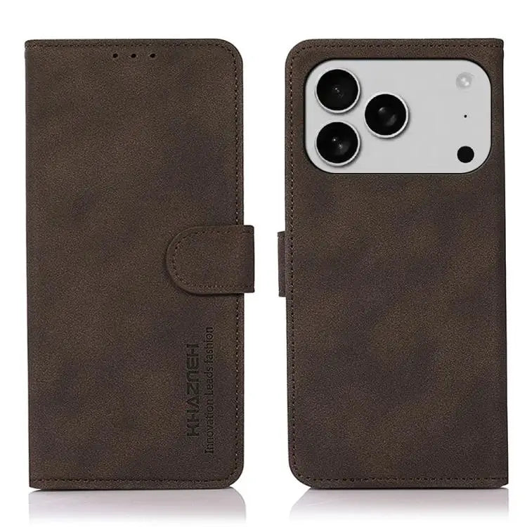 KHAZNEH Matte Texture Leather Phone Case - For iPhone 17 Pro / Brown