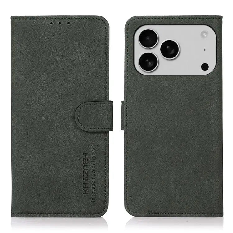 KHAZNEH Matte Texture Leather Phone Case - For iPhone 17 Pro Max / Green