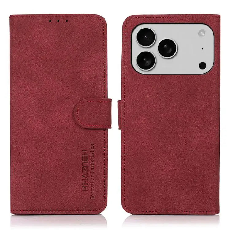 KHAZNEH Matte Texture Leather Phone Case - For iPhone 17 Pro / Red