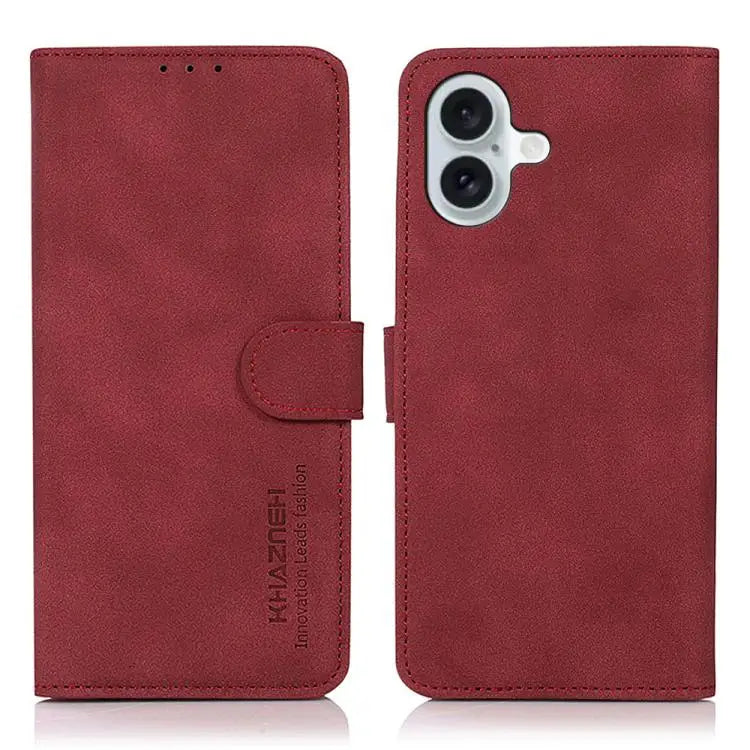 KHAZNEH Matte Texture Leather Phone Case - For iPhone 17 / Red