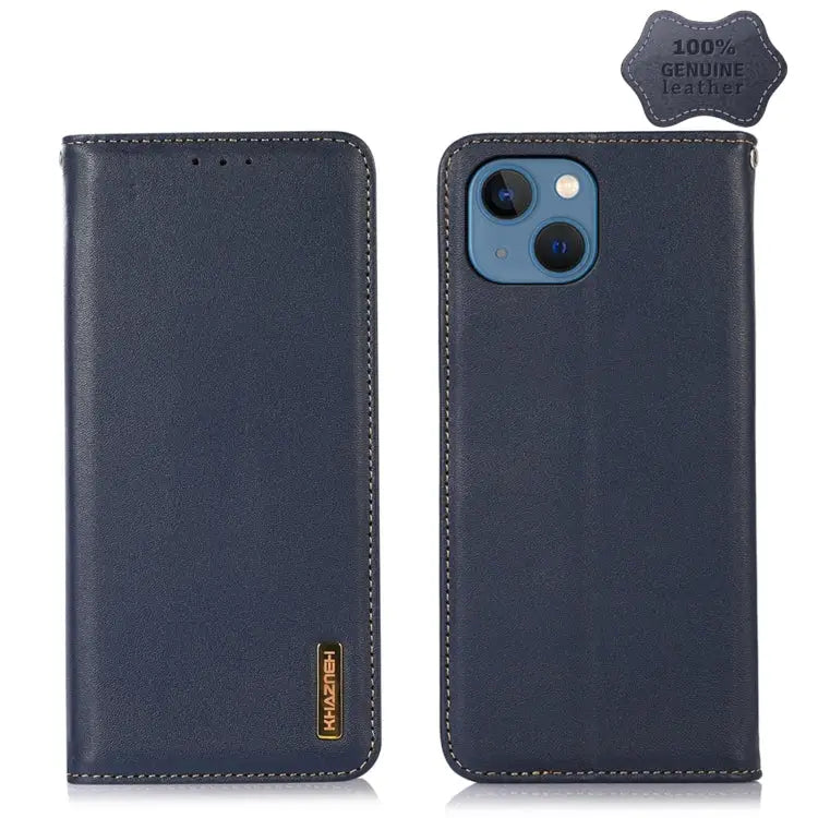 KHAZNEH Nappa Top Layer Cowhide Leather Phone Case For iPhone 13 - For iPhone 13 / Blue - Apple Accessories