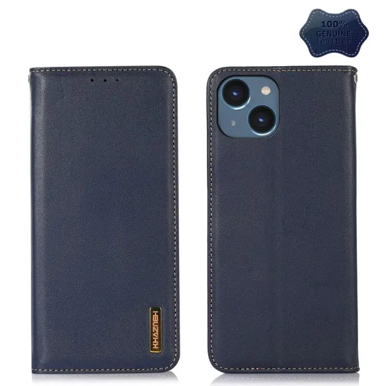 KHAZNEH Nappa Top Layer Cowhide Leather Phone Case For iPhone 15 - For iPhone 15 / Blue