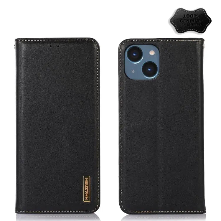 KHAZNEH Nappa Top Layer Cowhide Leather Phone Case For iPhone 15 - For iPhone 15 / Black