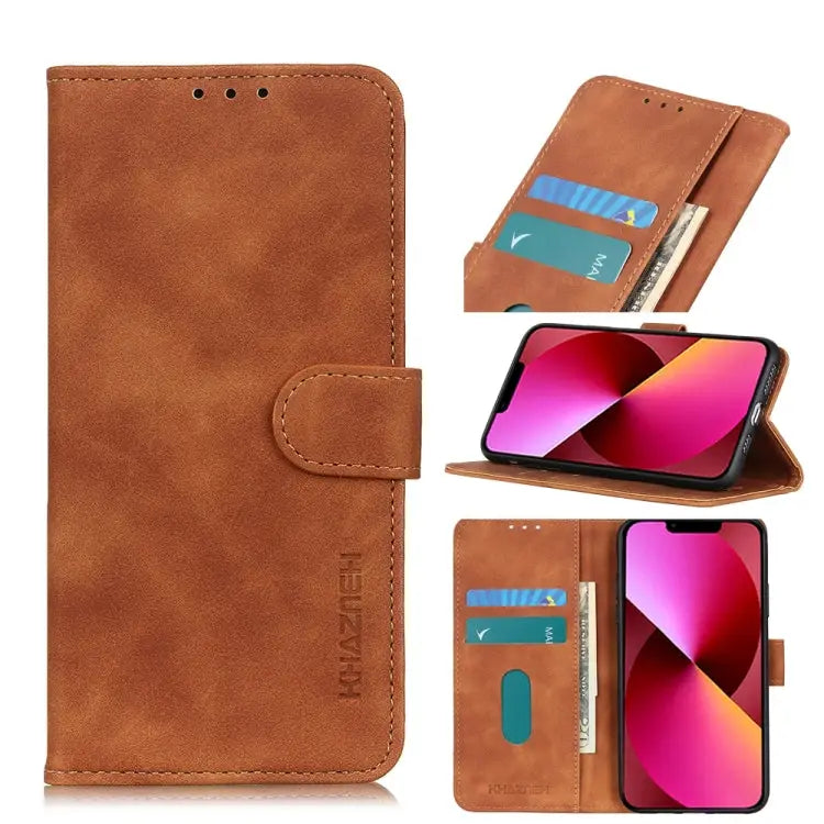 KHAZNEH Retro Texture PU + TPU Horizontal Flip Leather Case with Holder & Card Slots & Wallet For iPhone 13 mini