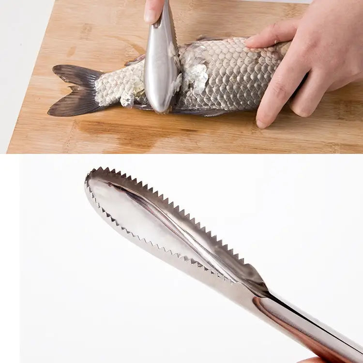 Kitchen Essential Stainless Steel Bidirectional Sawtooth Fish Scraper Fish Scale Planing Knife 22.5x3cm - 22.5x3cm