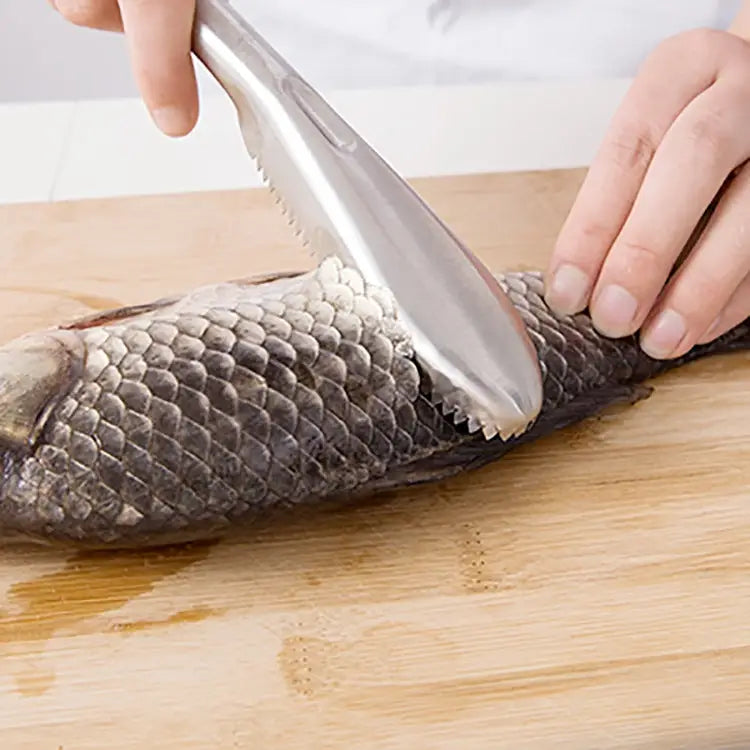 Kitchen Essential Stainless Steel Bidirectional Sawtooth Fish Scraper Fish Scale Planing Knife 22.5x3cm - 22.5x3cm