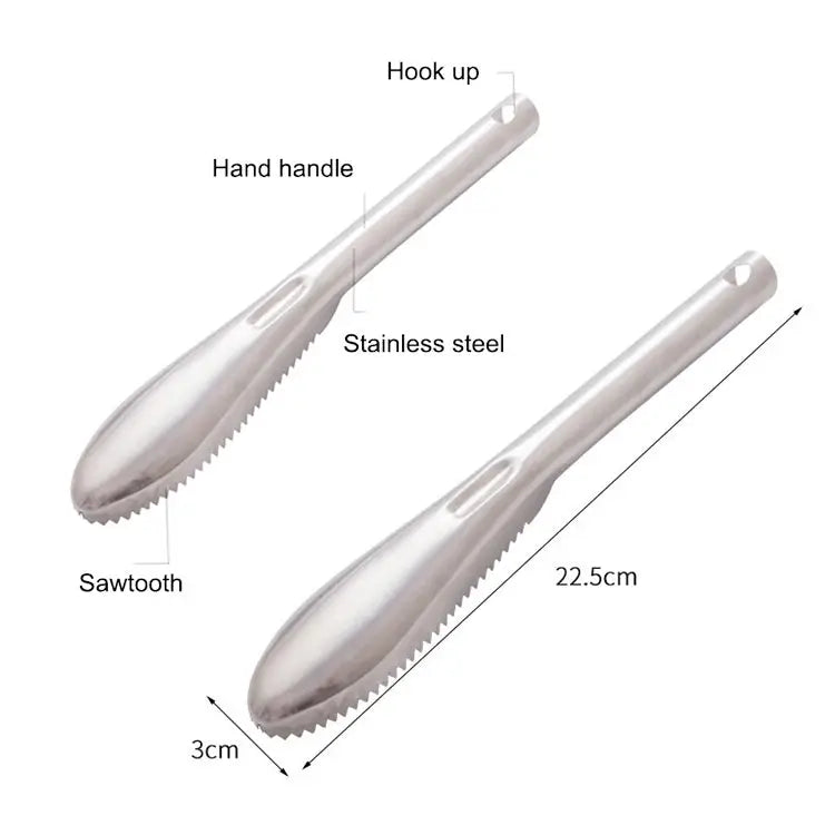 Kitchen Essential Stainless Steel Bidirectional Sawtooth Fish Scraper Fish Scale Planing Knife 22.5x3cm - 22.5x3cm