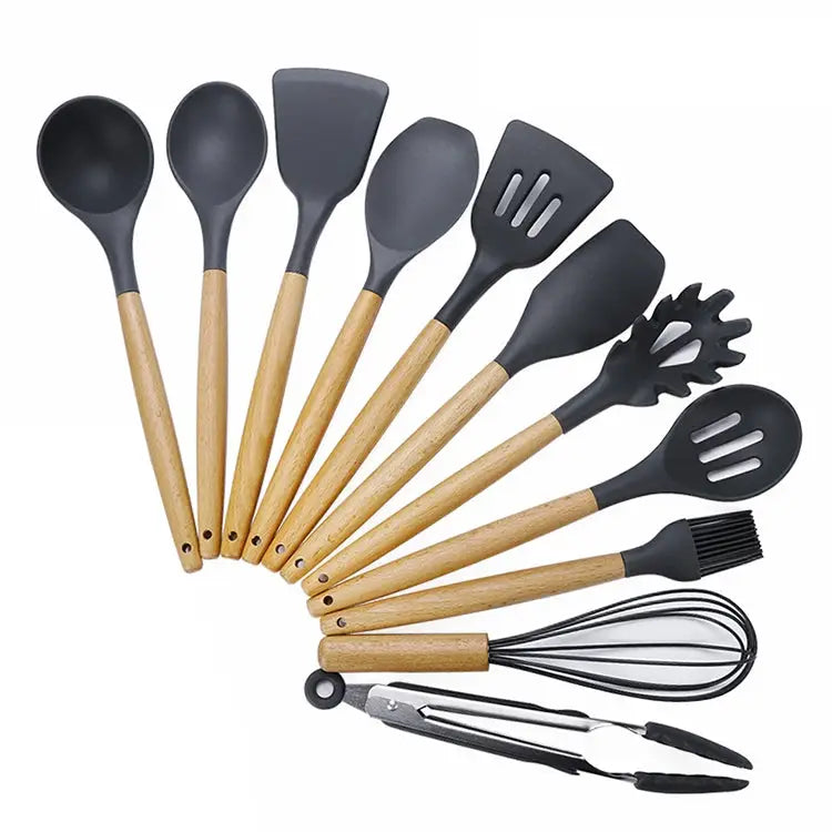 kn020 11 in 1 Wooden Handle Silicone Non-stick Spatula Spoon Kitchen Tool Set 11 in 1 - 11 in 1