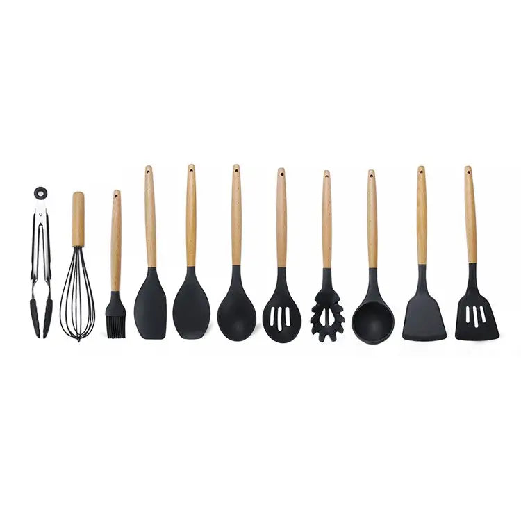 kn020 11 in 1 Wooden Handle Silicone Non-stick Spatula Spoon Kitchen Tool Set 11 in 1 - 11 in 1