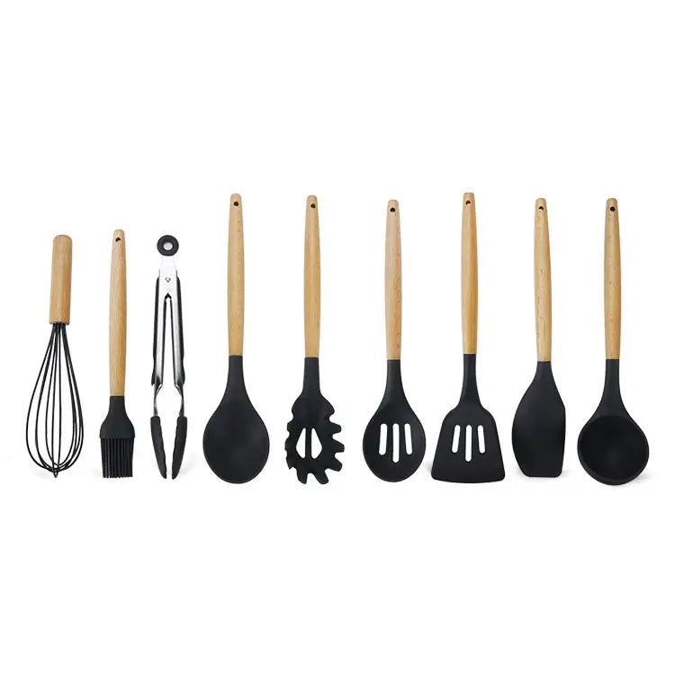 kn020 9 in 1 B Version Wooden Handle Silicone Non-stick Spatula Spoon Kitchen Tool Set B Version - B Version