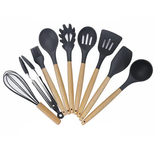 kn020 9 in 1 B Version Wooden Handle Silicone Non-stick Spatula Spoon Kitchen Tool Set B Version - B Version