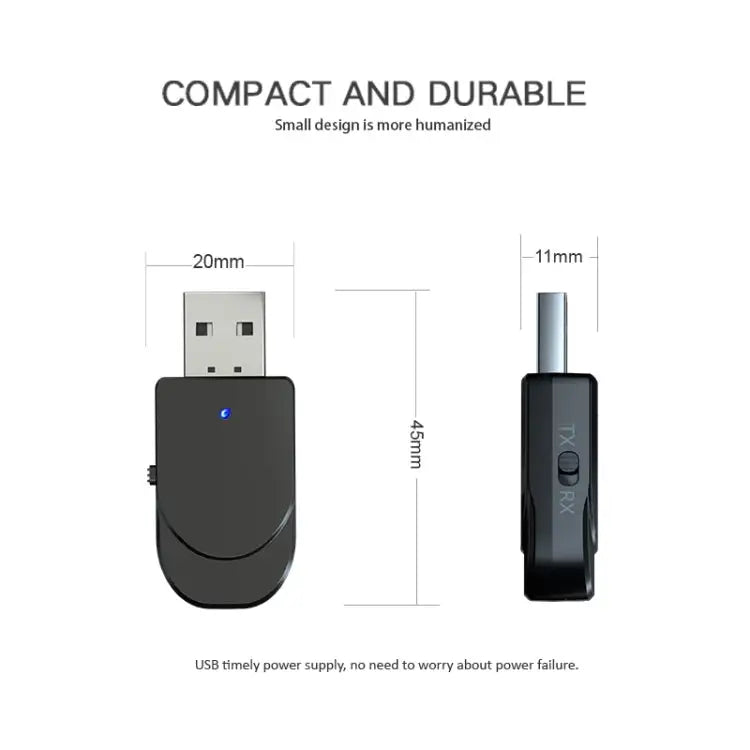 KN330 3 in 1 USB Bluetooth 5.0 Adapter Audio Transmitter Receiver with Switch Button & 3.5mm AUX Interface KN330 - KN330